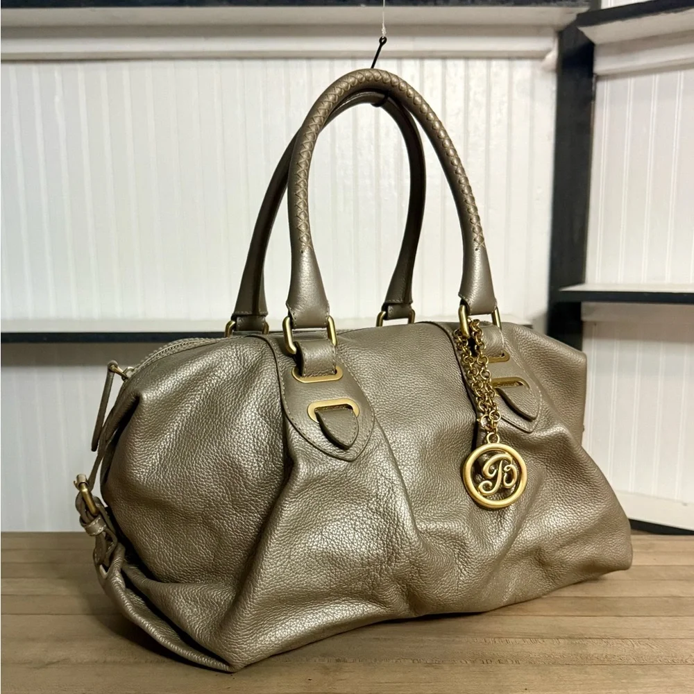 RARE Bally Large Platinum Metallic Leather Satchel Bag - Picture 2 of 11